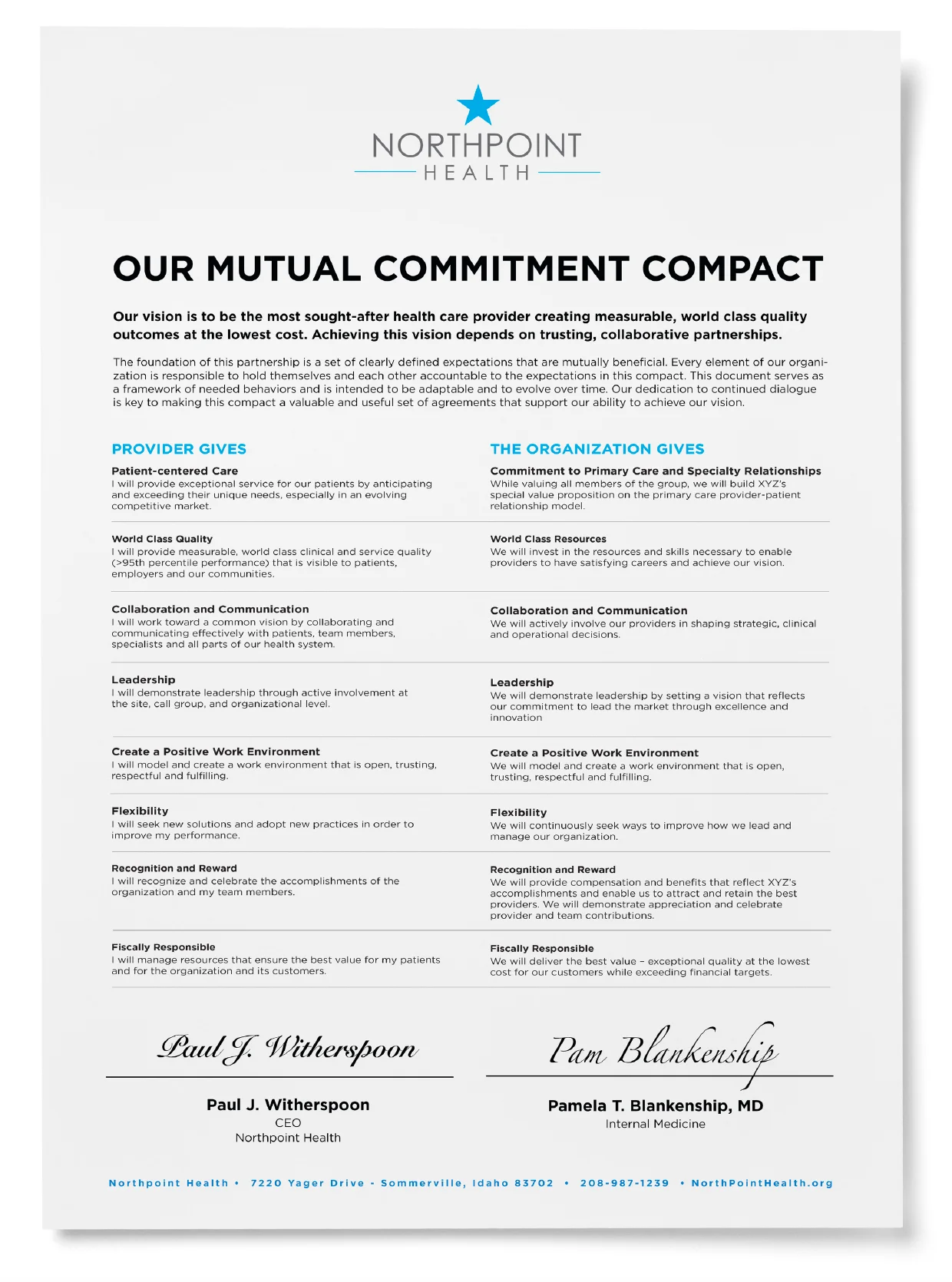 Northpoint Health Our Mutual Commitment Compact sample